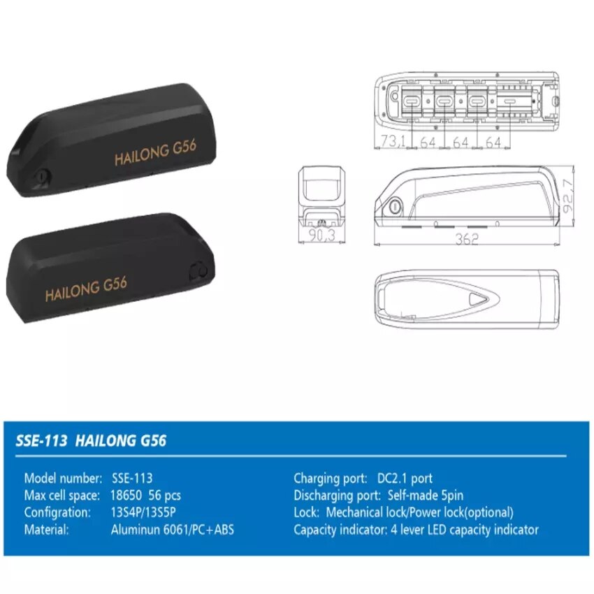 48V 36V G56 G70 hailong battery case battery box for 52pcs 60pcs 56pcs 65pcs 70pcs cells