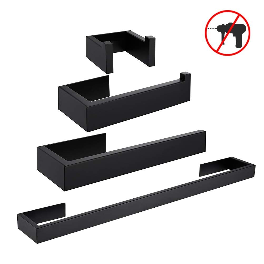 Self Adhesive Bathroom Accessories Black Finish Towel Bar Towel Hook Towel Ring Toilet Paper Holder