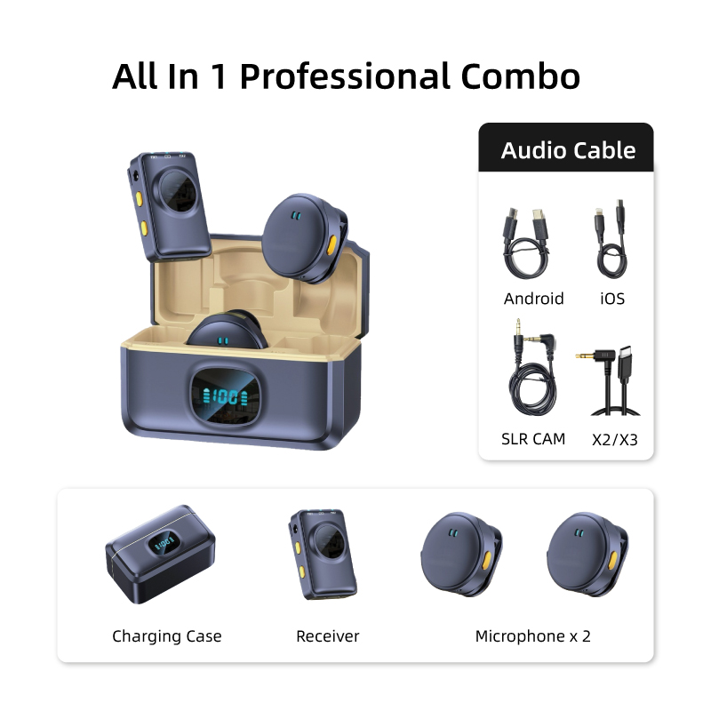 microfono inalambrico para Insta360 One X2, Insta360 X3 microfono inalambrico audio, no necesita adaptador de microfono, sonido hifi reduccion de ruido, 360 action camera Accesorio: Color dorado