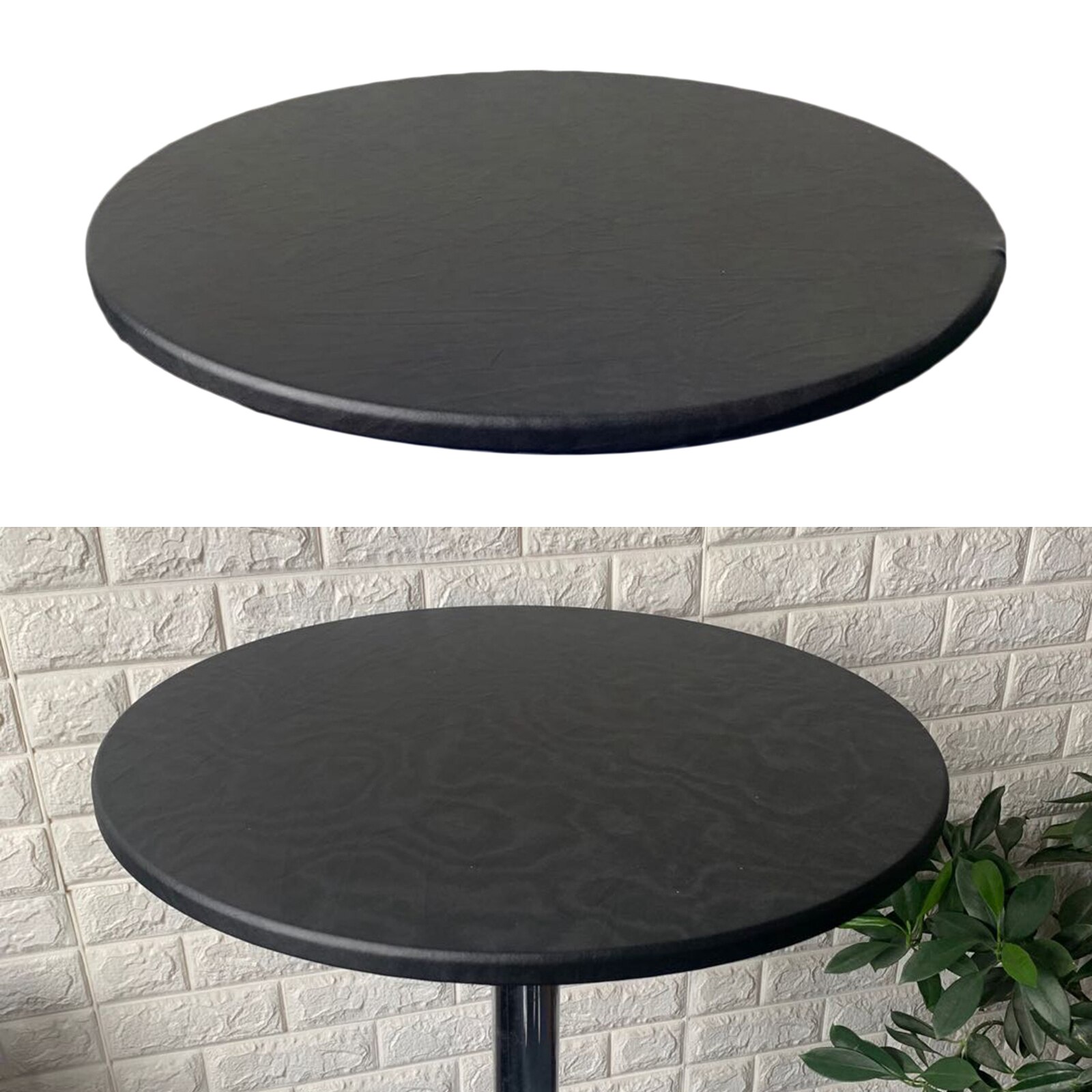 Fitted Polyester Table Cover Waterproof Round Tablecloth with Elastic Edged 60cm: Black