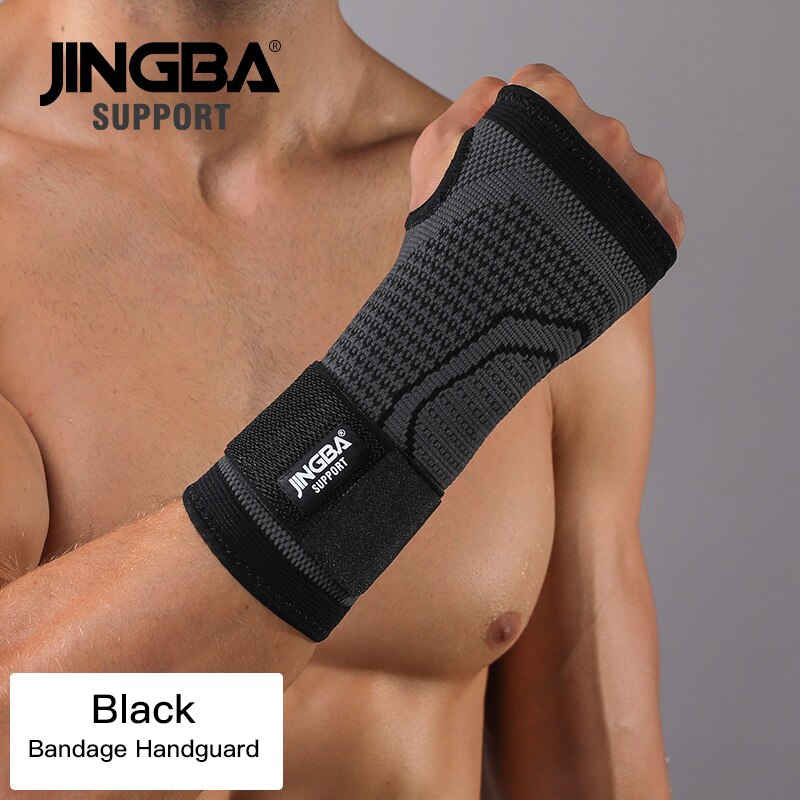 JINGBA UNTERSTÜTZUNG Neue 1PCS Nylon knie protector + armband Unterstützung + knöchel unterstützung + basketball knie pads Tennis badminton Klammer: Black Bandage hand