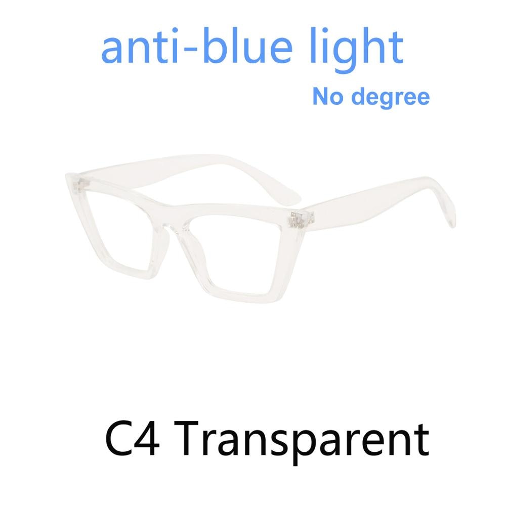 OCCI CHIARI Oversize de bloqueo de luz azul gafas de mujer gato ojo gafas óptico transparente marco computadora gafas para personas con miopía: C4A Transparent