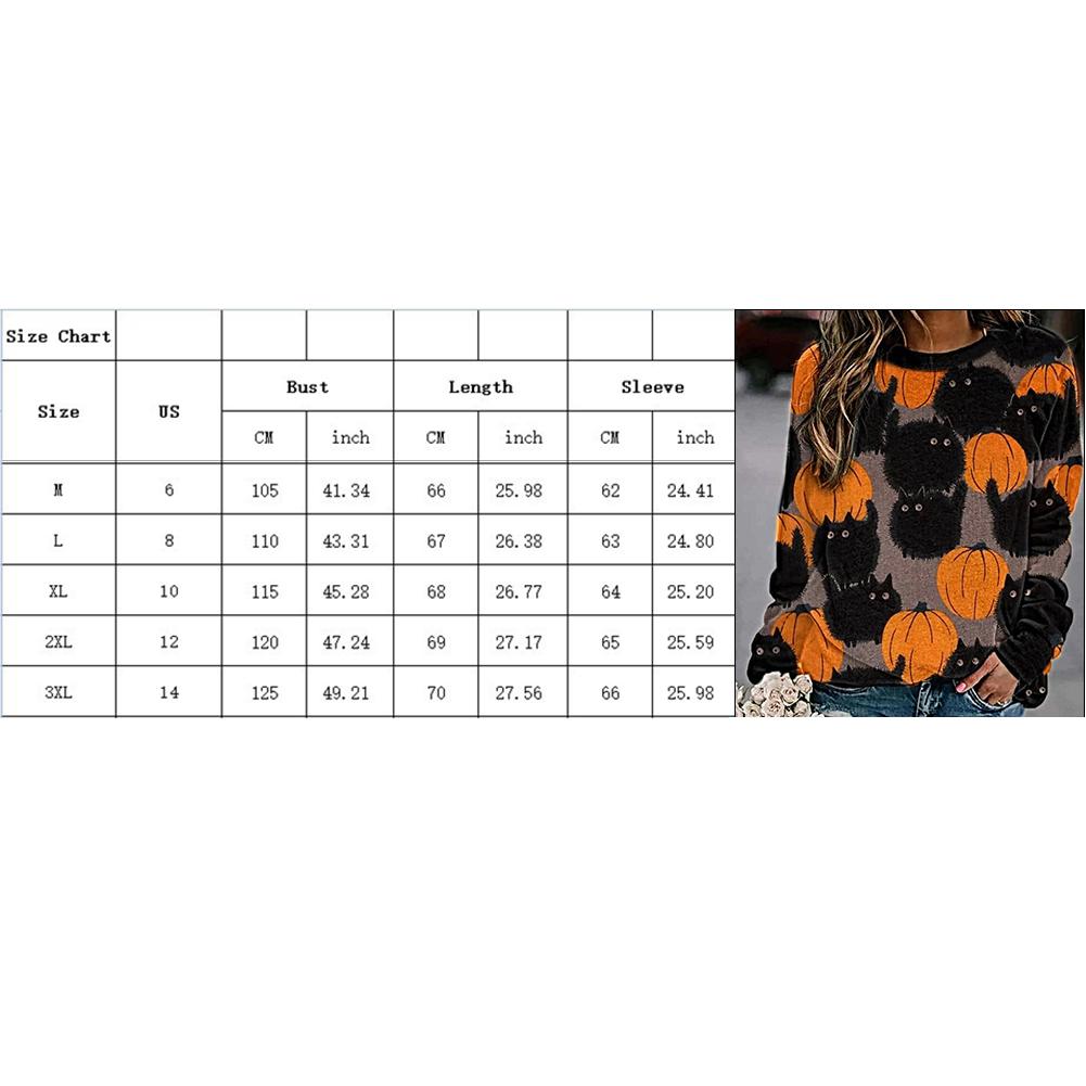 Vrouwen Pompoen Patroon Ronde Hals Sweatshirt Acetaat Fiber Lange Mouwen Voor Halloween Outdoor Indoor