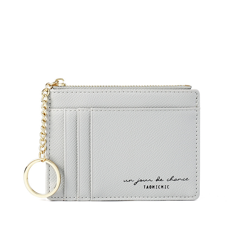 Brand Soft Leather Mini Women Card Holder Cute Credit ID Card Holders Zipper Slim Wallet Case Change Coin Purse Keychain: Gray