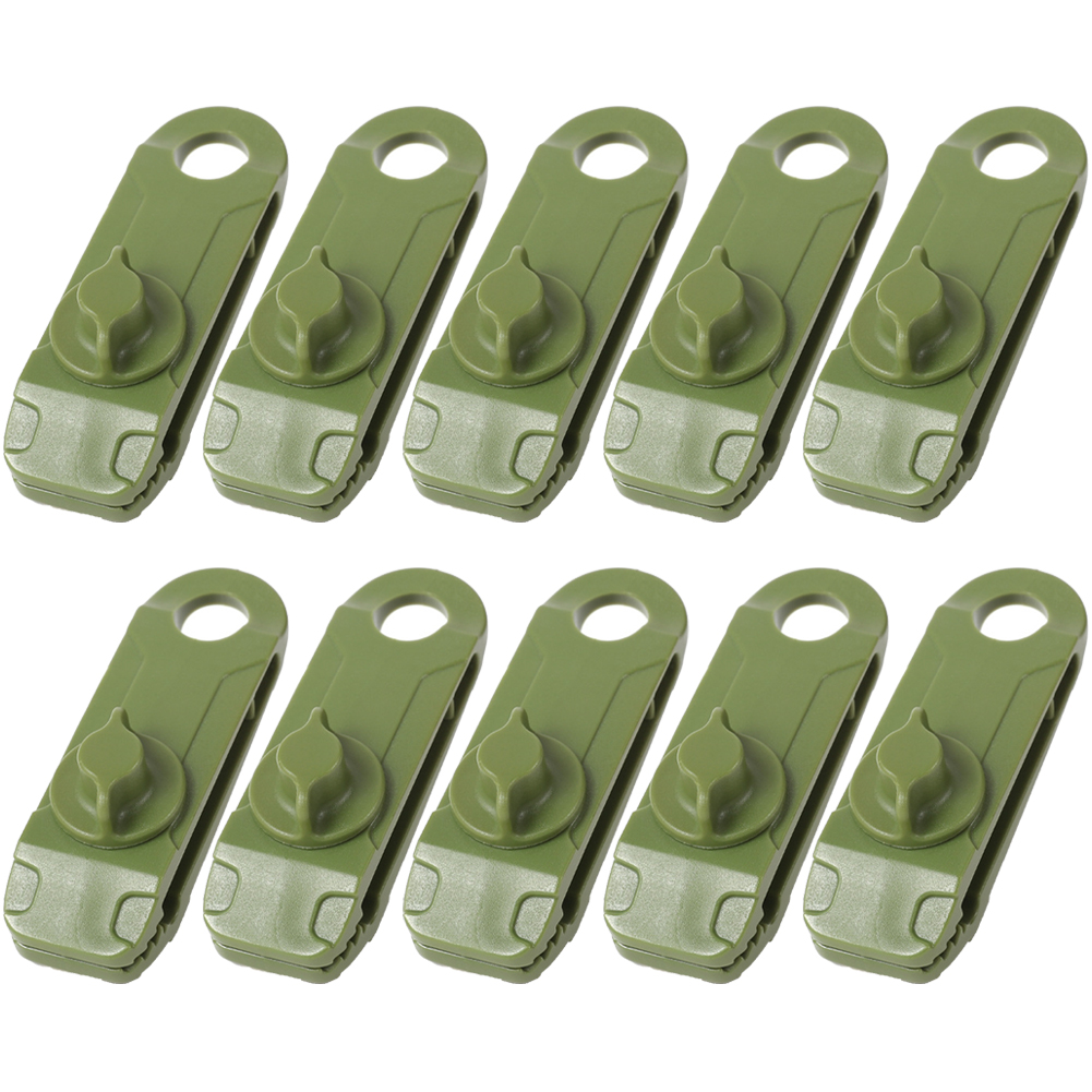10Pcs Camping Tent Winddicht Herbruikbare Bevestiging Shark Clips Klemmen Draagbare Luifel Luifel Tarp Koord Gesp Spanner Tent Accessoire: Army Green