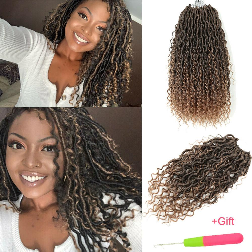 Luxury for Braiding 14" 18" River Goddess Locs Crochet Synthetic Braiding Hair Extensions Ombre Brown Faux Locs With Curly Hair