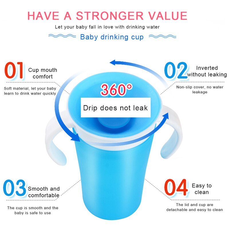 Aag baby 360 graden bekers kinderen leren drinkbeker bpa vrij pp lekvrij magische bekers met handvat baby waterfles beker *