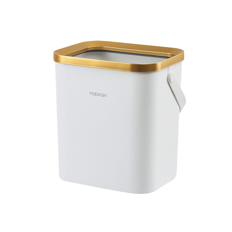 Kitchen Trash Can Golden Luxury Trash Bin Office Wastebasket Garbage Bin Vertical Bathroom Storage Bucket Paper Garbage Can 15L: 12L white gold