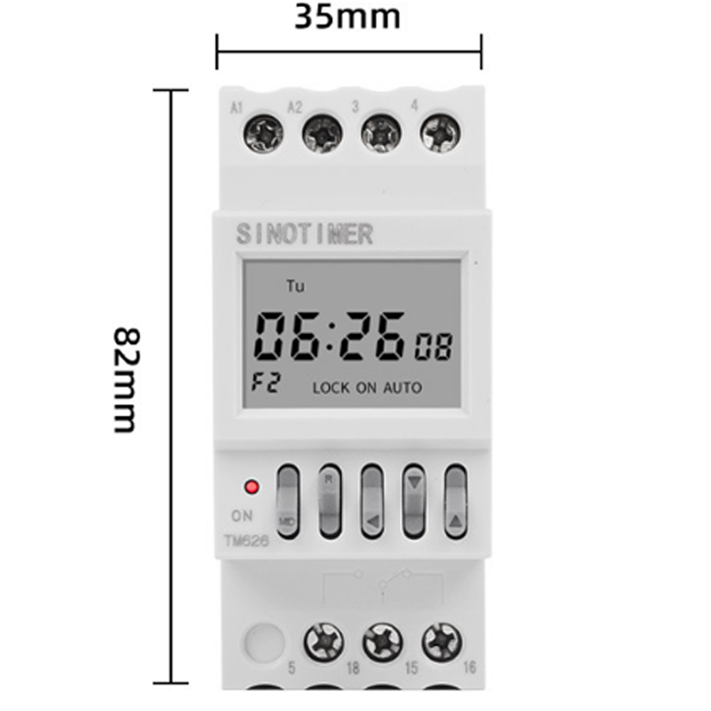 TM626 2-Kanal-Timer-Schalter, 220 V, zwei Gruppenausgänge, separate Steuerung, 7 Tage wöchentlich, programmierbarer Timer, 35 mm DIN-Schienen-Installation