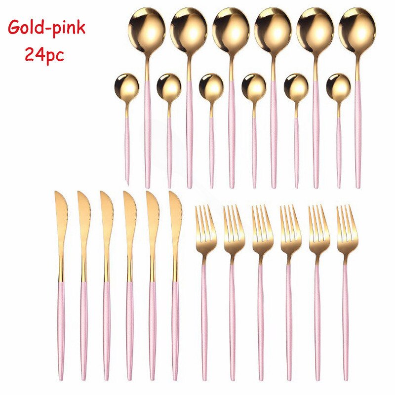Vaisselle inox ensemble de couverts 24 pièces or Rose ensemble de couverts fourchette cuillère couteau doré ensemble de vaisselle coffret directe: pink gold
