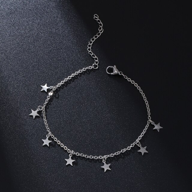 Een Stuk Goud Rvs 7 Sterren Ketting Voor Vrouwen Meisje 40Cm Lengte Sleutelbeen Ketting Chokers Ketting Femme Kraag sieraden: Silver-Anklet