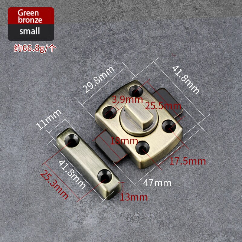 General zinc alloy brushed furniture bolt safety sliding door thickened cabinet latch door lock pin: Small green ancient