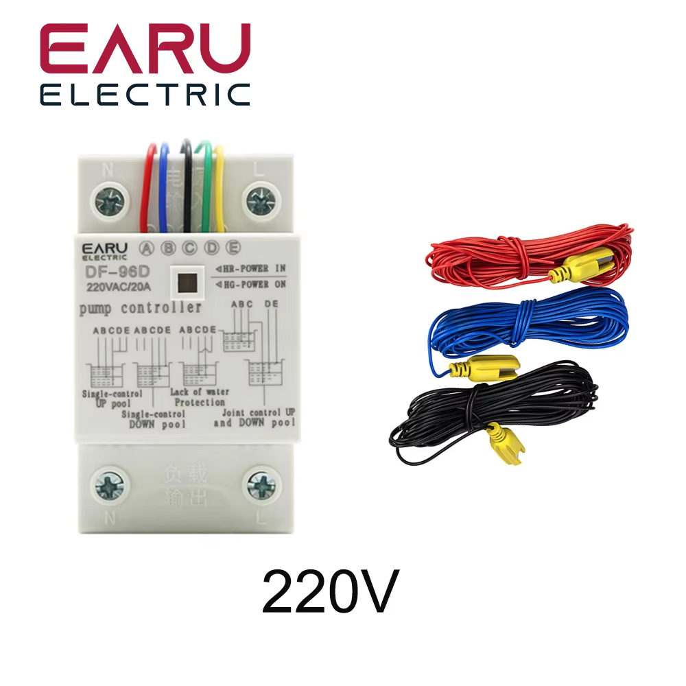 DF-96D DF-96DK Water Level Controller Switch 20A 220V Water Tank Liquid Level Detection Sensor Water Pump Controller 2M Wires: Yellow / 4V