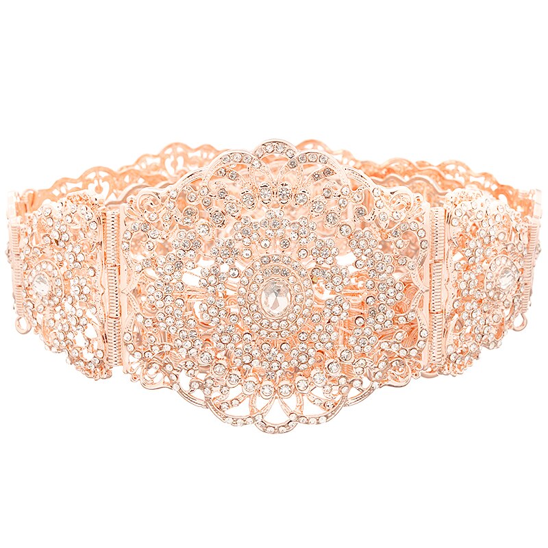 Prachtige Marokkaanse Stijl Verstelbare Lengte Lichaam Sieraden Taille Keten Vrouw Vol Diamanten Uitgeholde Zilver Metalen Riem