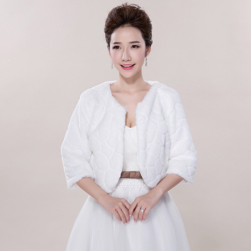 3/4 Lange Mouwen Bridal Wraps Bolero Bruid Winter Bruiloft Boleros Dikke Warme Faux Fur Jas Jas Huwelijk Accessoires: Default Title