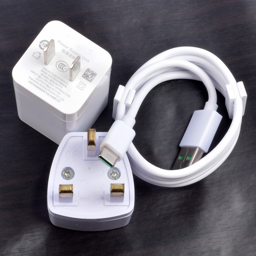 5V 4A Snelle Vooc Oplader Voor Oppo Find X R17 R17PRO Reno Mobiele Telefoon Vooc Charger Usb C Type-C Kabel: UK Charger and cable