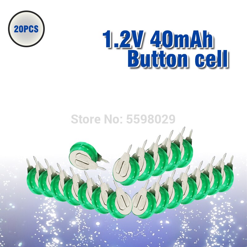 10-100pc Button Coin Cell Battery 1.2V 40mAh Ni-MH Rechargeable Battery With Solder Pins for watch toy timer solar energy: 20pcs