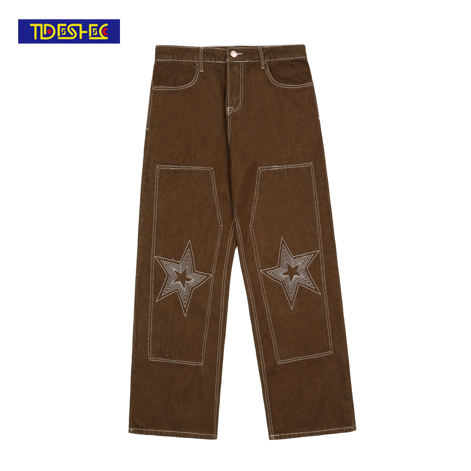 Pantalones vaqueros de estilo hip hop para hombre, Jeans con bordado de estrella de cinco puntas, Jeans lavados Vintage, pantalones vaqueros holgados de , Jeans de Rap de talla grande