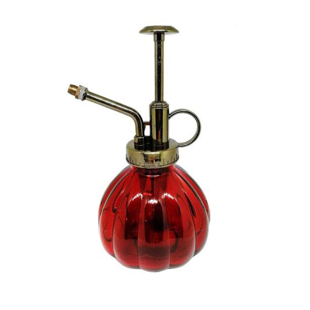 Retro glazen spuitfles, planten, bloemen, waterkan, tuinsproeier, pomp, mist, gieter, pot: Rode pompoen