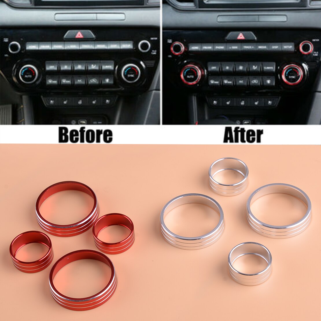 Beler 4pcs A/C Knop Bedieningspaneel Verwarming Wijzerplaten Switch Knop Ring Cover Fit Voor Kia Sportage QL