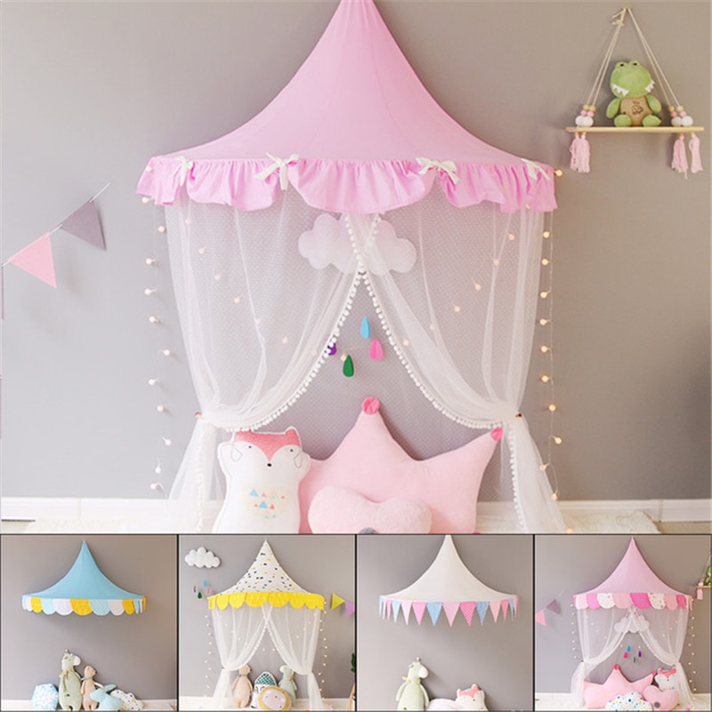 Children Teepee Tipi Tent For Kids Canopy Drapes Cribs Baby Cabin Girl Princess Cottages Canopy Bed Curtains Nursery Sofa Decor