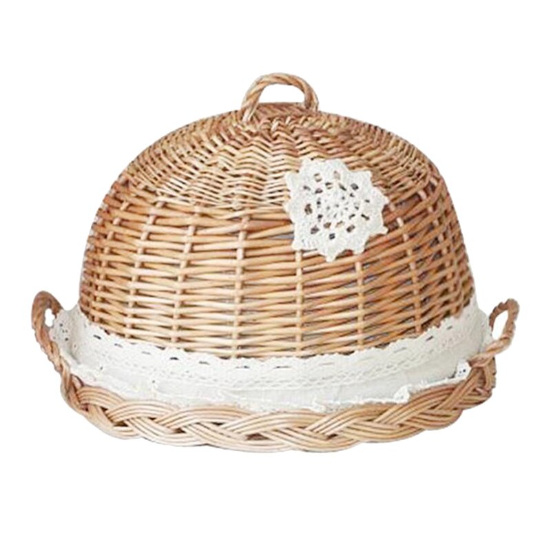Bread Cover Hand-Woven Round Food Bread Cover Refreshment Pizza Tray Fruit and Vegetable Shopping Storage Basket