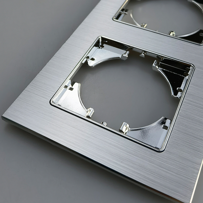 1 2 3 Gang Kortstondige Reset Schakelaar Met Led Diy Grey Silver Metal Brushed Frame 16A Eu Frans Sockets Usb tv Data Cat6 Outlet