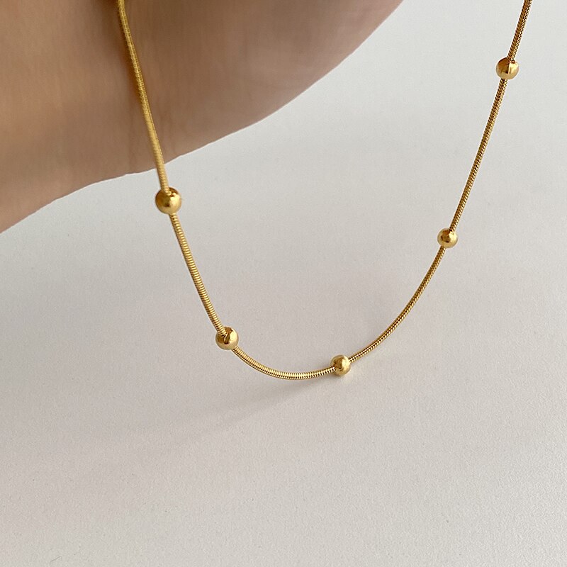 Huanzhi 2020 novo simples titânio aço pouco ouro cor contas de metal clavícula corrente colar para mulher gargantilha charme colar