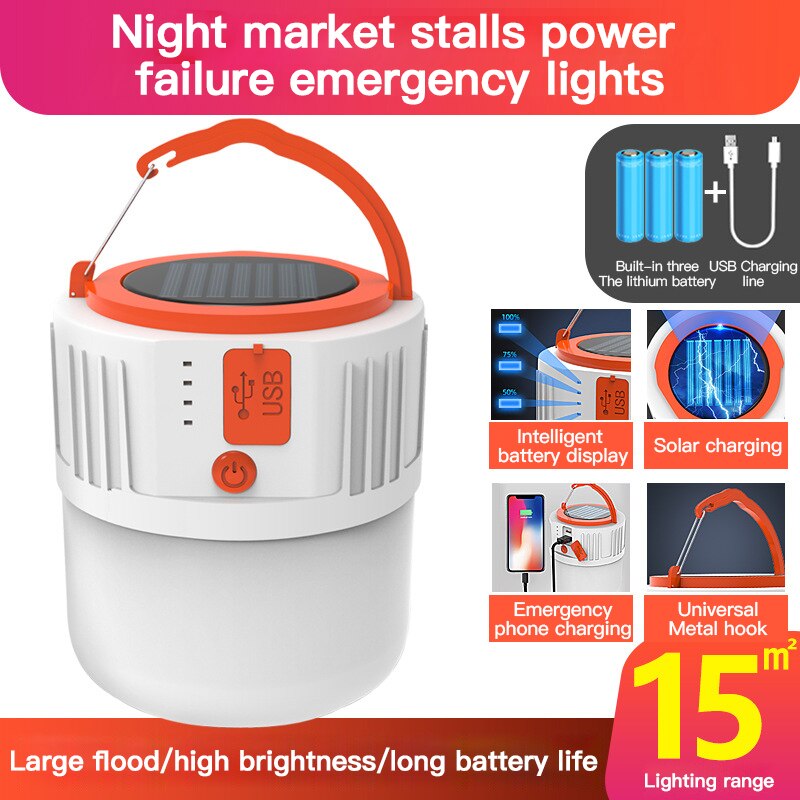 Bærbare lanterner solenergi ledet camping lys usb oppladbar pære nødlys utendørs vanntett telt lampe lommelykt til bbq: 3600 mah sollys