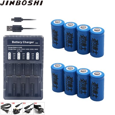 16pcs Rechargeable 3.7V Li-ion 16340 Batteries CR123A Battery For LED Flashlight + Charger For 16340 CR123A 14500 18650 Battery: 8X B and Charger