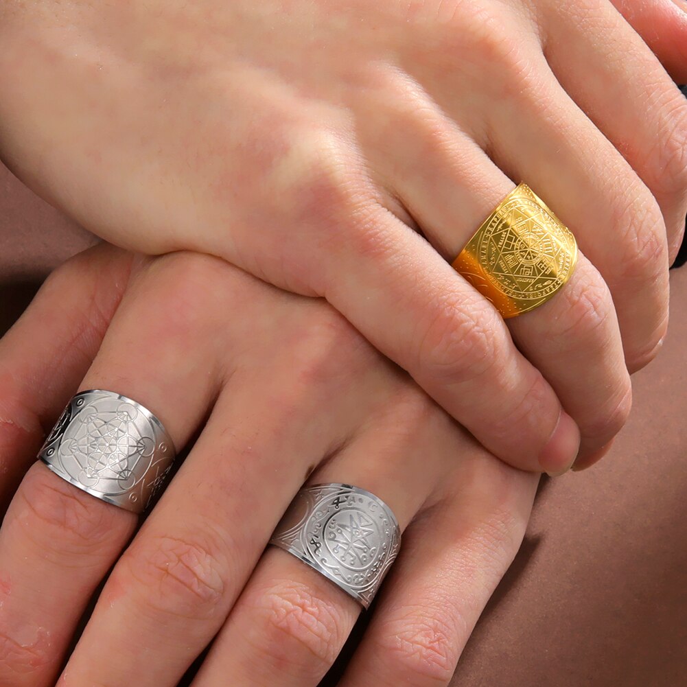 Dawapara Sigillo dei Sette Arcangeli Segreto dell'Universo Anello in Acciaio Inossidabile Salomone Kabbalah Amuleto di Protezione Talismano