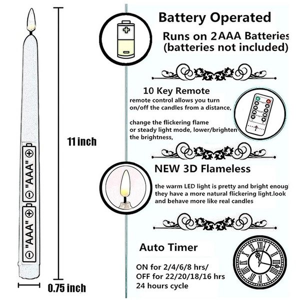 8/4/1 PCS 28CM Flameless Taper Candles Battery Powered Remote Control Wedding LED Candles for Home Decoration