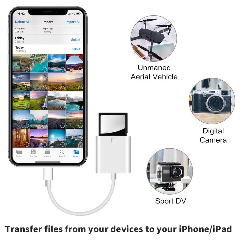 Sd-kaart Adapter Otg Verlichting Naar Micro Sd Camera Kaartlezer Telefoon Sd-kaart Lezen Voor Ios 9.2/Iphone 6 7 8 11 Xs/Ipad Pro