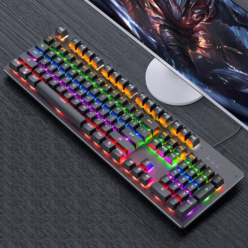 Gaming Mechanical Keyboard Punk Round Retro Keycap Backlit USB Wired Computer Peripherals: Square button black / Blue Switch