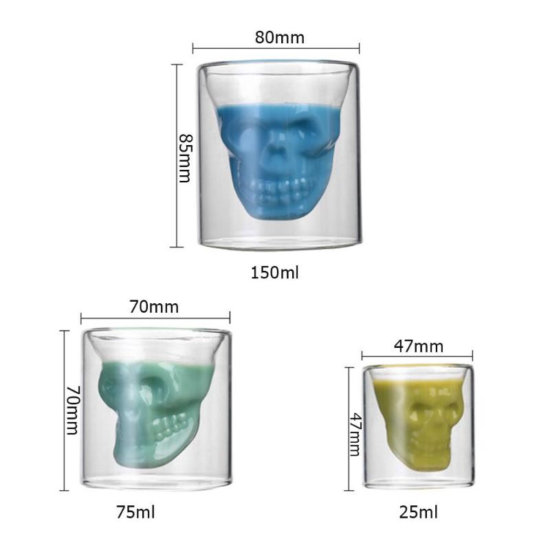 Skull Double Layer Transparent Glass Cup Beer Whiskey Wine Cup for Home Bar Party Hotel Wedding Glasses Drinkware