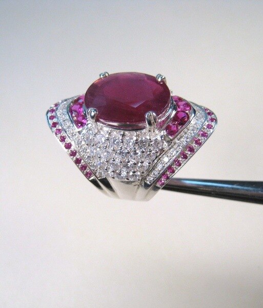 Brilliant Pave Big Red Ring Silver Color CZ Stone Ring Vintage Party Wedding Rings For Women