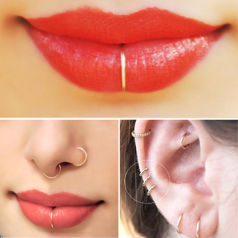 925 Sterling silver nose ring Nose Hoop Cartilage Tragus Helix Lip Ear Piercing Ring 20pcs/pack