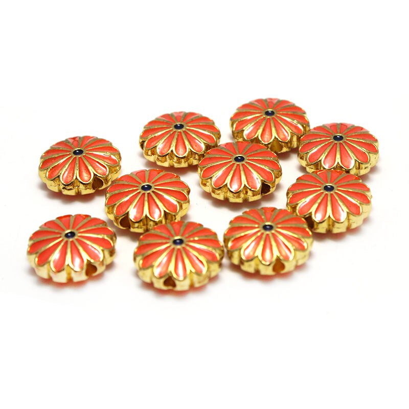 10Pcs Shiny Olie Enamel Bloem Bedels Kralen Accessoires Metalen Spacer Kralen Voor Sieraden Maken Diy Ketting Armband Craft