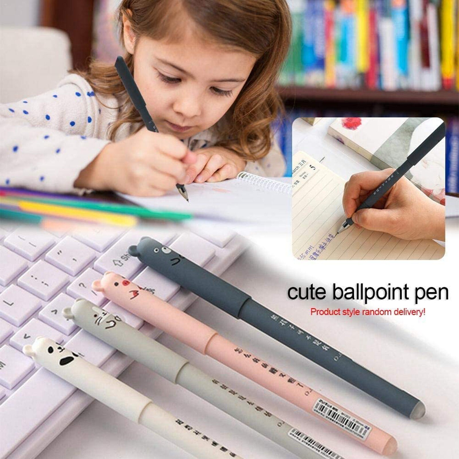 4 Pièces/ensemble Kawaii Cochon Ours Chat Souris Stylo Gel Effaçable École Fournitures De Bureau Papeterie 0.35mm Bleu Encre Noire