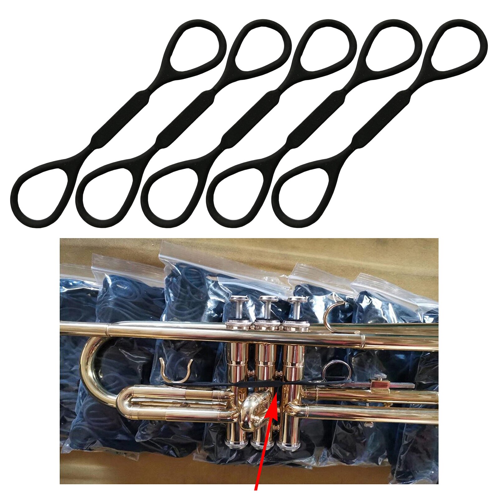 Tapón de trompeta de goma de silicona elástica, accesorio de trompeta, fácil de reemplazar, color negro, 5 uds.