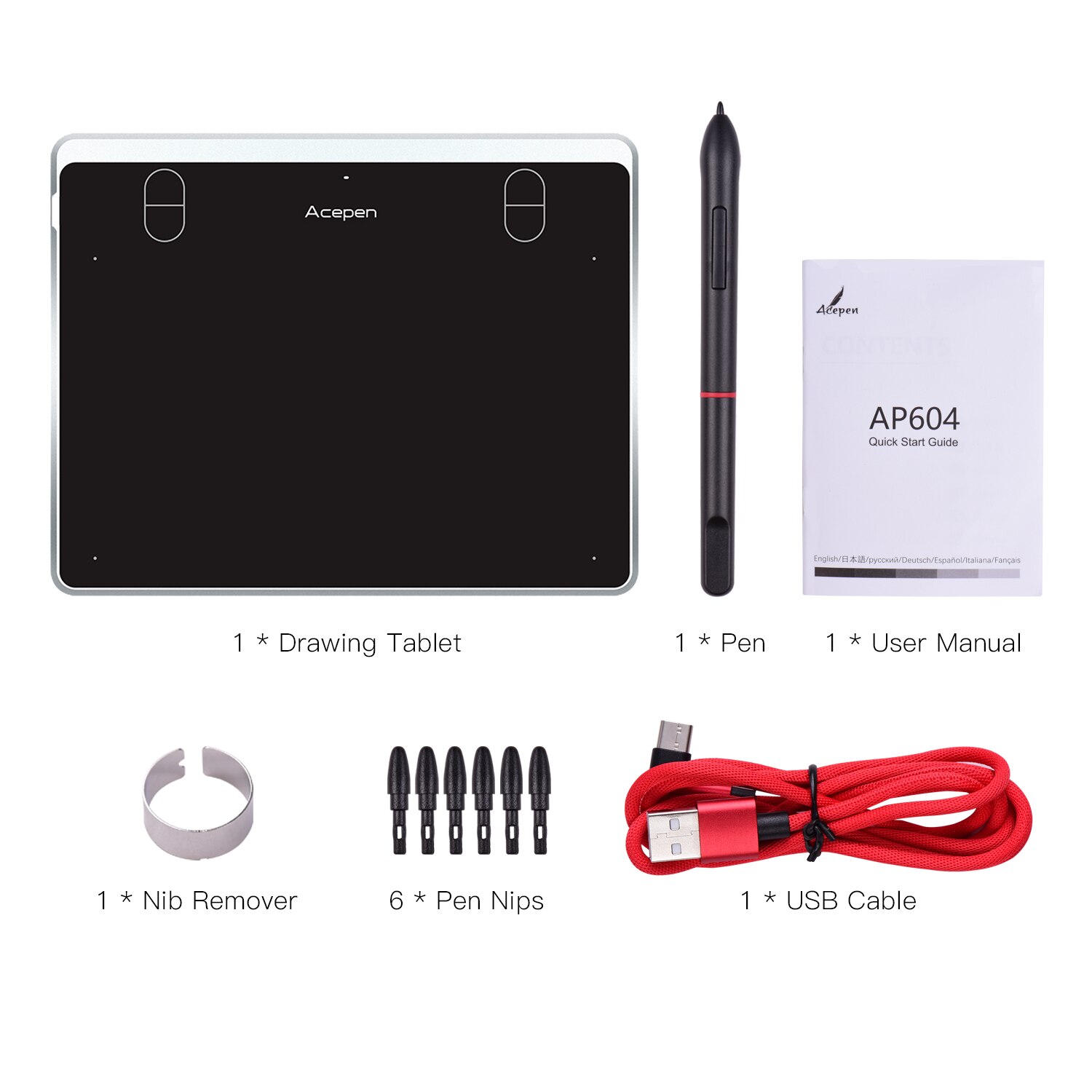 Acepen AP604 Digital Graphic Drawing Tablet 6*4 Inch ActiveArea Ultra-Thin Drawing Board Kit Passive Stylus 8192 Levels Pressure: Gray