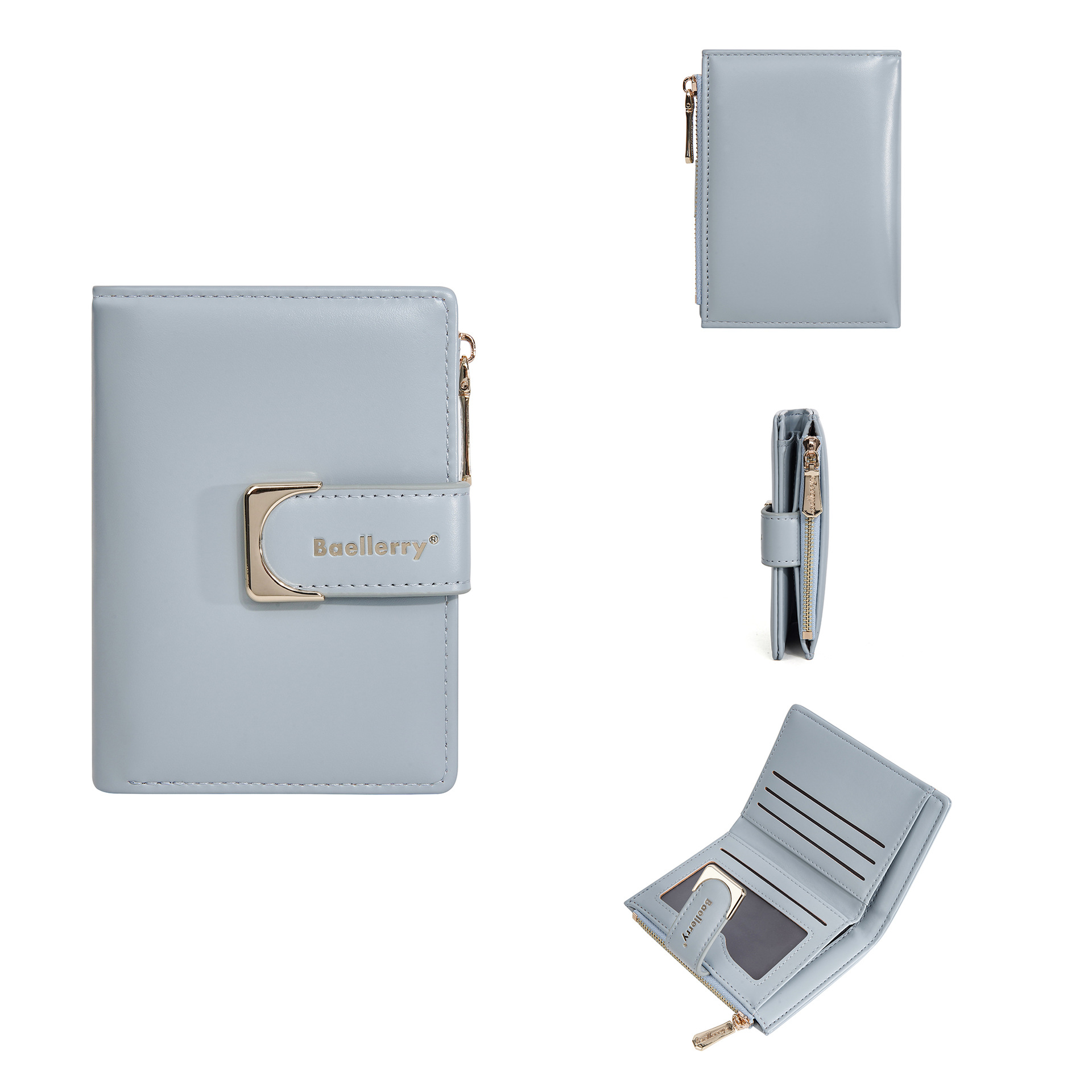 Damen-Geldbörse aus Leder, Damen-Geldbörsen, Kartenhalter, faltbar, tragbar, Damen-Geldbörsen: Blau