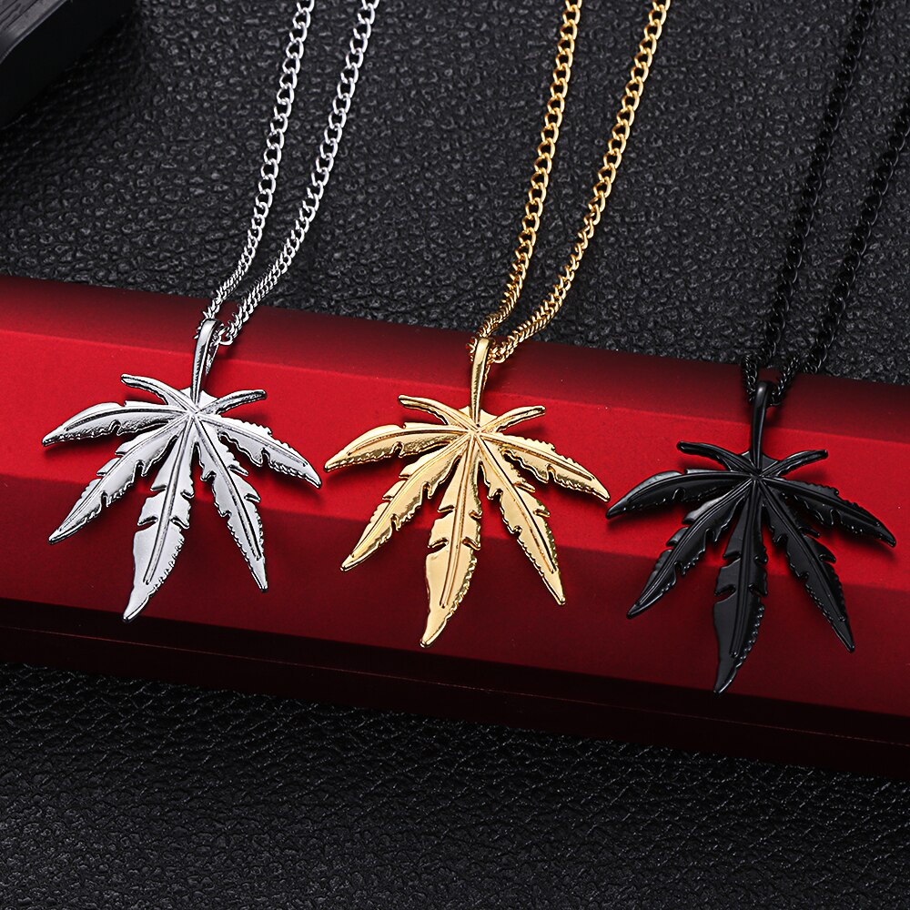 1Pcs Maple Leaf Halskette Titan Stahl Hanf Blatt Anhänger Glittery Charme Kette Schmuck Hip Hop Schmuck Zubehör