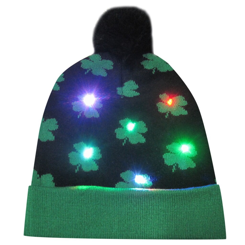 LED Luminous Christmas Hats Beanie Sweater Christmas Santa Hat Light Up Knitted Hat For Kid Adult For Christmas Party 9109: A