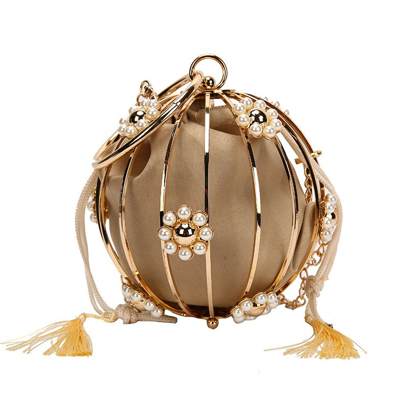 Sac de soirée à Cage sphérique pour femmes, pochette circulaire, nouvelle , perle et diamant, personnalité, dîner,