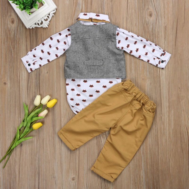 Traje Formal de niño pequeño, bebé, pantalones y chaleco, moño, esmoquin, conjunto de ropa