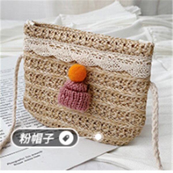 Noennavn søt småbarn baby strand messenger vesker barn barn jenter halm skulderveske håndveske crossbody veske: 4