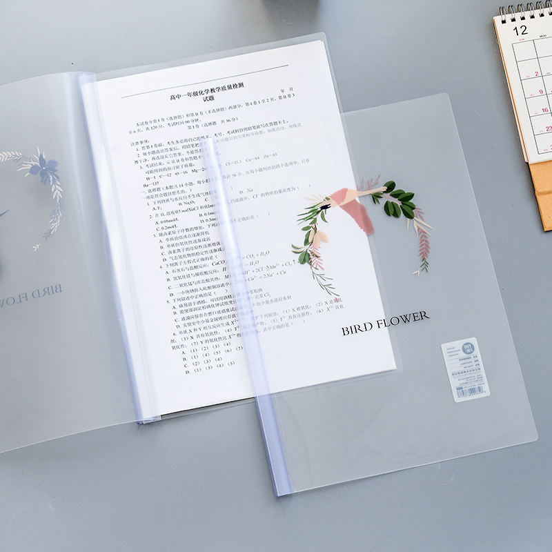 A4 File Folder PP Spine Bar Holder 4 Pcs Report Thickened Transparent Paper Document Folders For Student Plastic Office Supplies