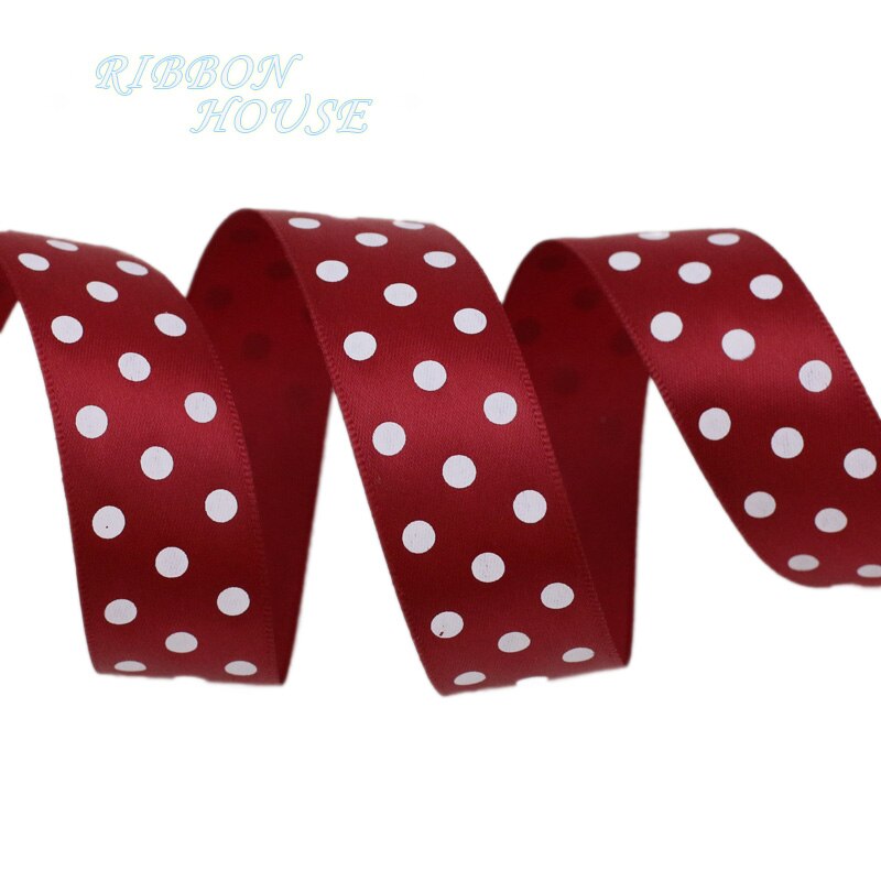 2Meters/Lot 25mm Polka Dot Printed Satin Ribbons DIY Crafts Handmade Material Party Box Decoration Ribbon: Burgundy