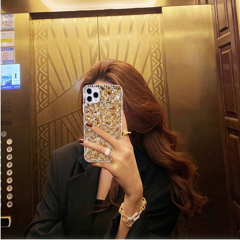 Luxo ouro grandes casos de telefone diamante para iphone 12 11 pro x xs max xr mini 6s 7 8 plus caso strass capa
